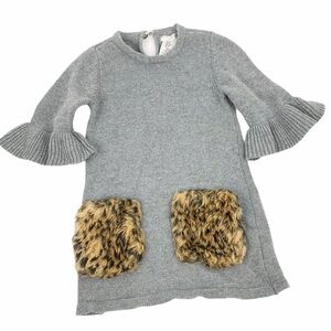 Max Studio Baby Gray Fur Leopard Knit Sweater Dress 2T